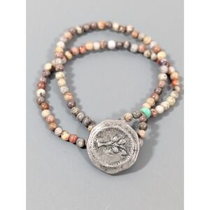 Beachy Boho Jasper Stone Bead Double Strand Bracelet Earthy 6.5 in